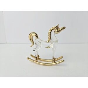 Hand Blown glass gold tone‎ accents rocking horse figurine